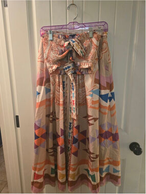 Women's Her. Botta M Beige Orange Geometric Print Maxi Skirt set